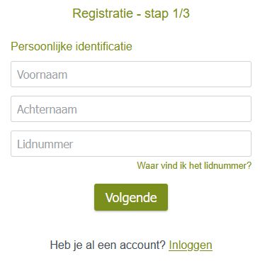 Registratie stap 1/3