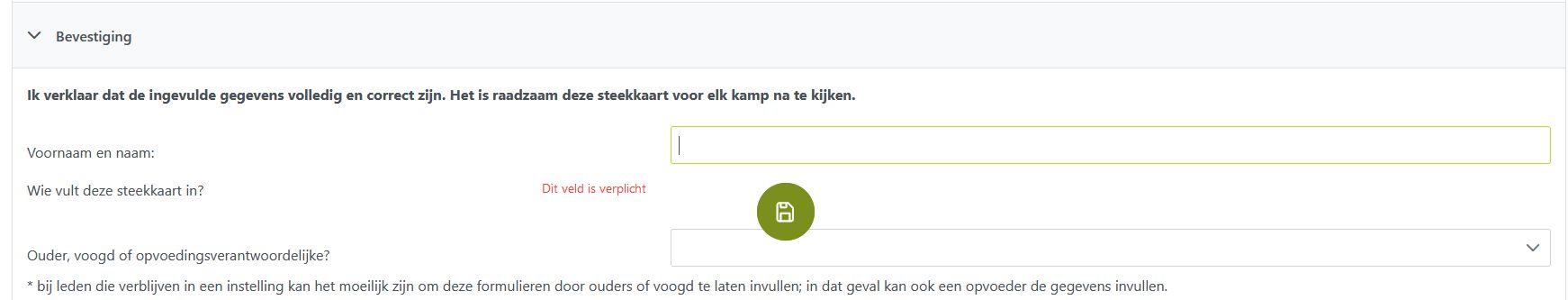Bevestiging onderaan de individuele steekkaart